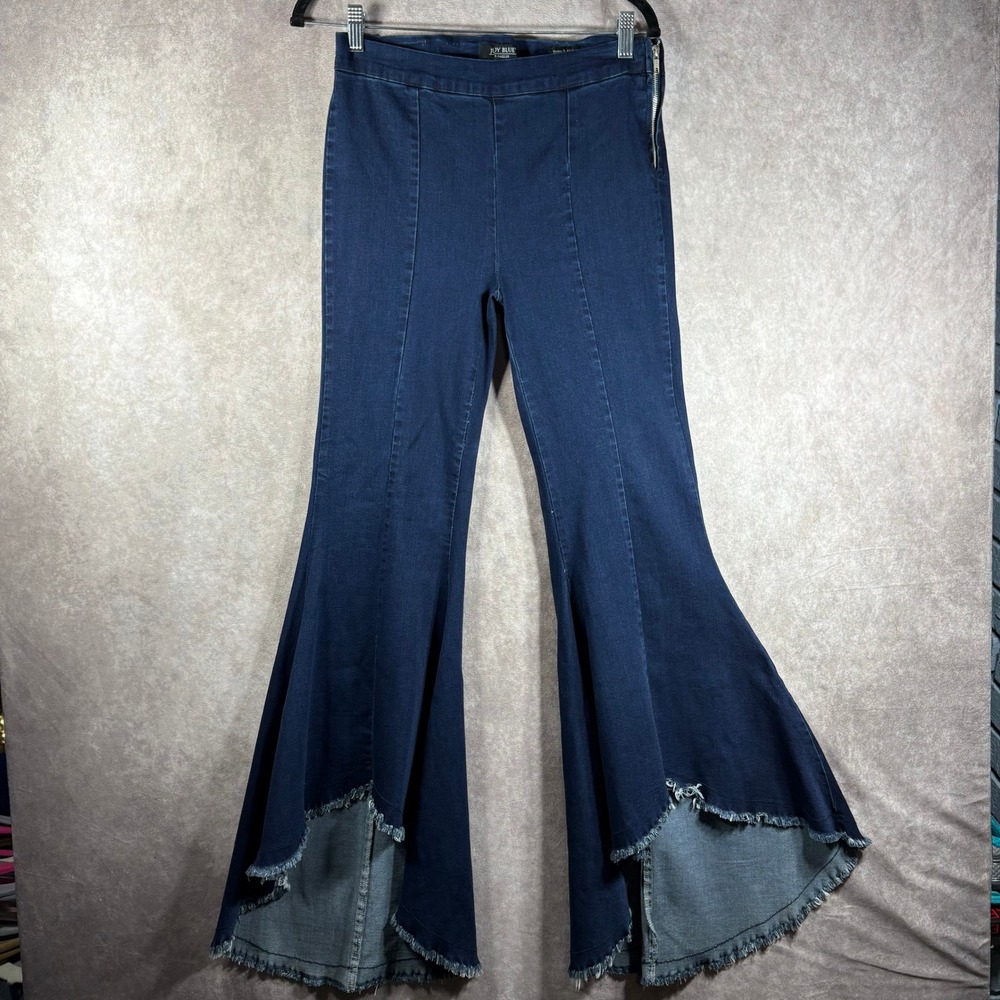 Judy Blue Jeans Women 9/29 Blue Super Flare Fit High Rise Raw Hem Dark Wash Boho